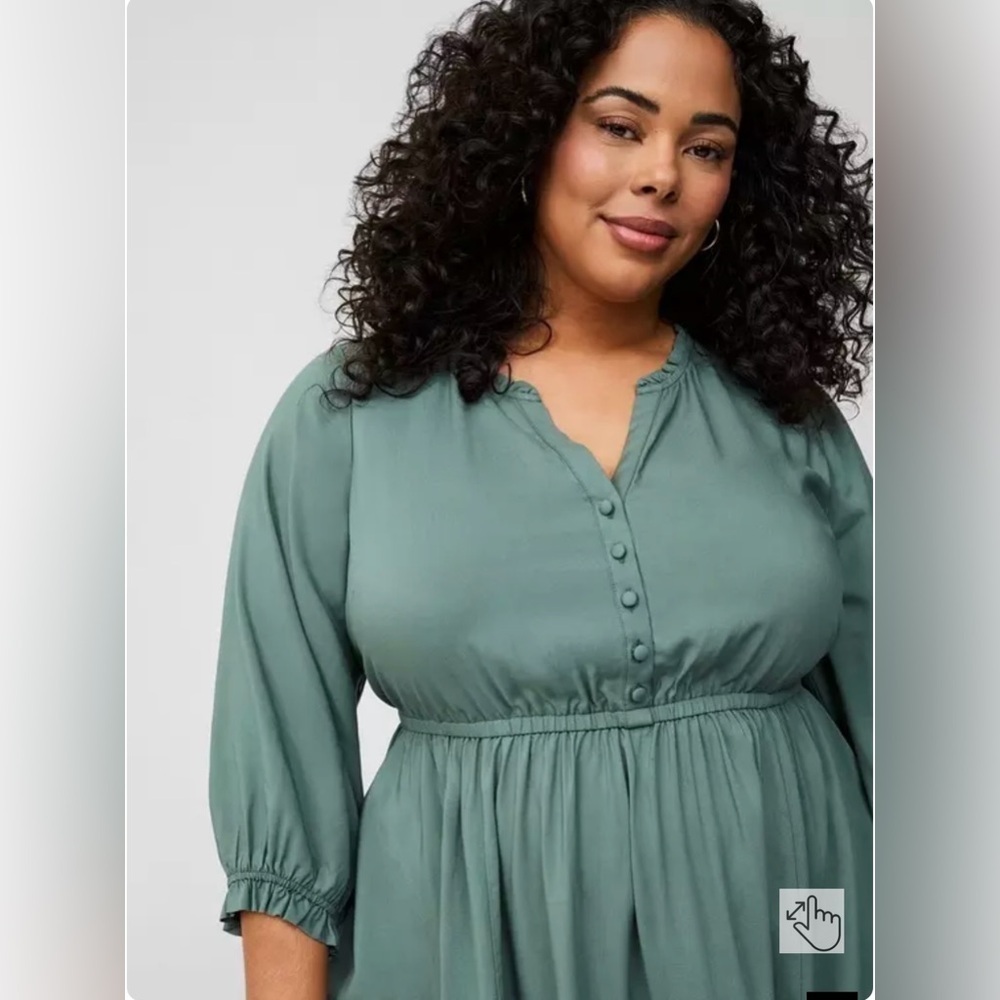 Torrid New Size 2 18/20 Mini Challis Shirt Dress Dark Forest Green Flowy - Picture 3 of 9